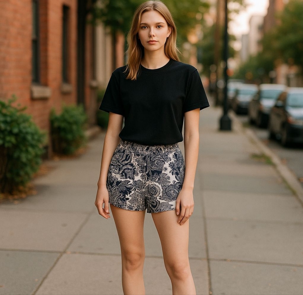 JOE FRESH GEOMETRIC PATTERN SHORTS FOR WOMEN COLOR DARK BLUE WHITE SIZE 6